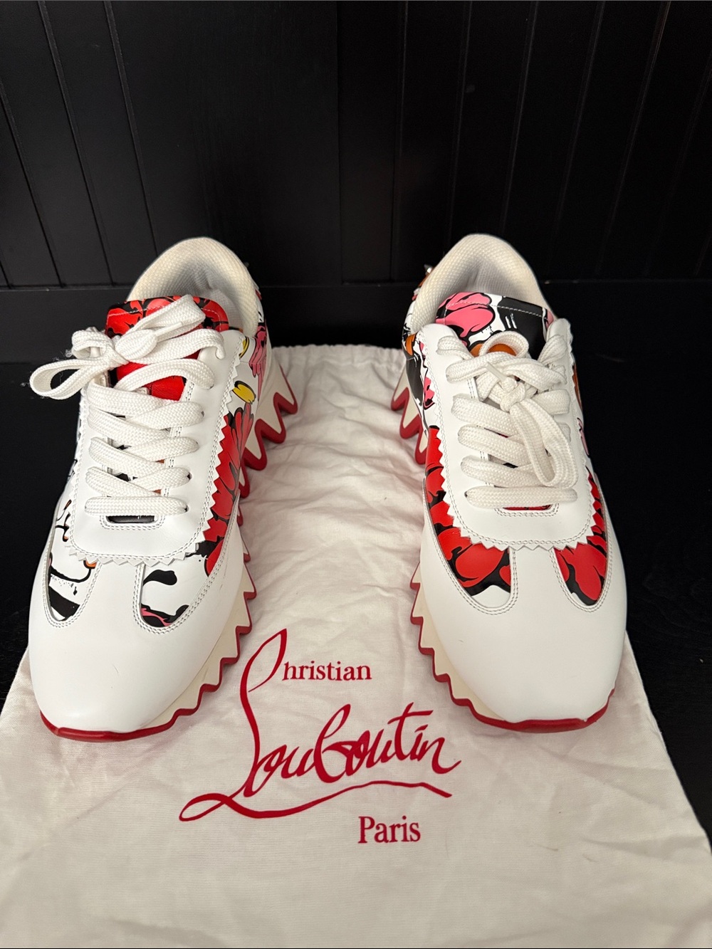 Christian Louboutin White Sneakers with Red & Black Graphic Accents